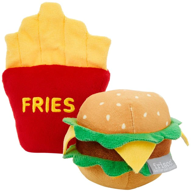 Frisco Plush Burger & Fries Dog Toy, 2-Pack 3 Frisco Plush Burger & Fries Dog Toy, 2-Pack