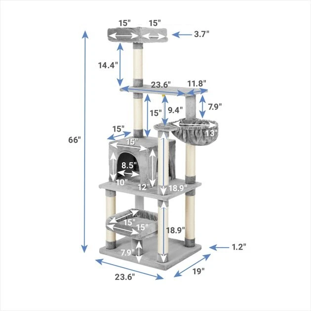 Frisco 66-in Cat Tree with Bed, Condo, Lounge Basket & Top Perch 4 Frisco 66-in Cat Tree with Bed, Condo, Lounge Basket & Top Perch - Image 2