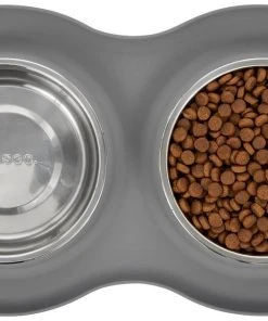 Frisco Double Stainless Steel Dog & Cat Bowl with Silicone Mat, Light Gray, 1.75 Cups -Frisco Sales 2024 215986 PT4. SY630 V1591020068