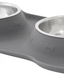 Frisco Double Stainless Steel Pet Bowl with Silicone Mat