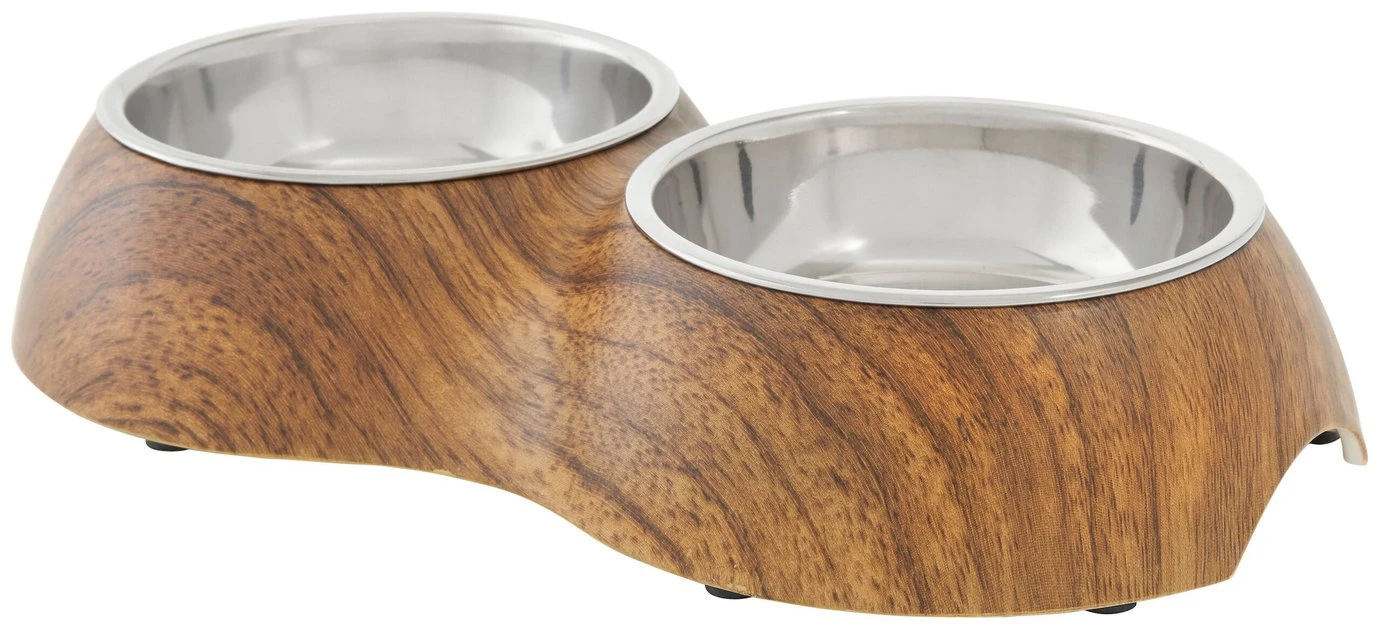 Frisco Double Stainless Steel Bowl, Wood Design, 0.75 Cup 3 Frisco Double Stainless Steel Bowl, Wood Design, 0.75 Cup