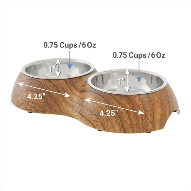 Frisco Double Stainless Steel Bowl, Wood Design, 0.75 Cup 4 Frisco Double Stainless Steel Bowl, Wood Design, 0.75 Cup - Image 2