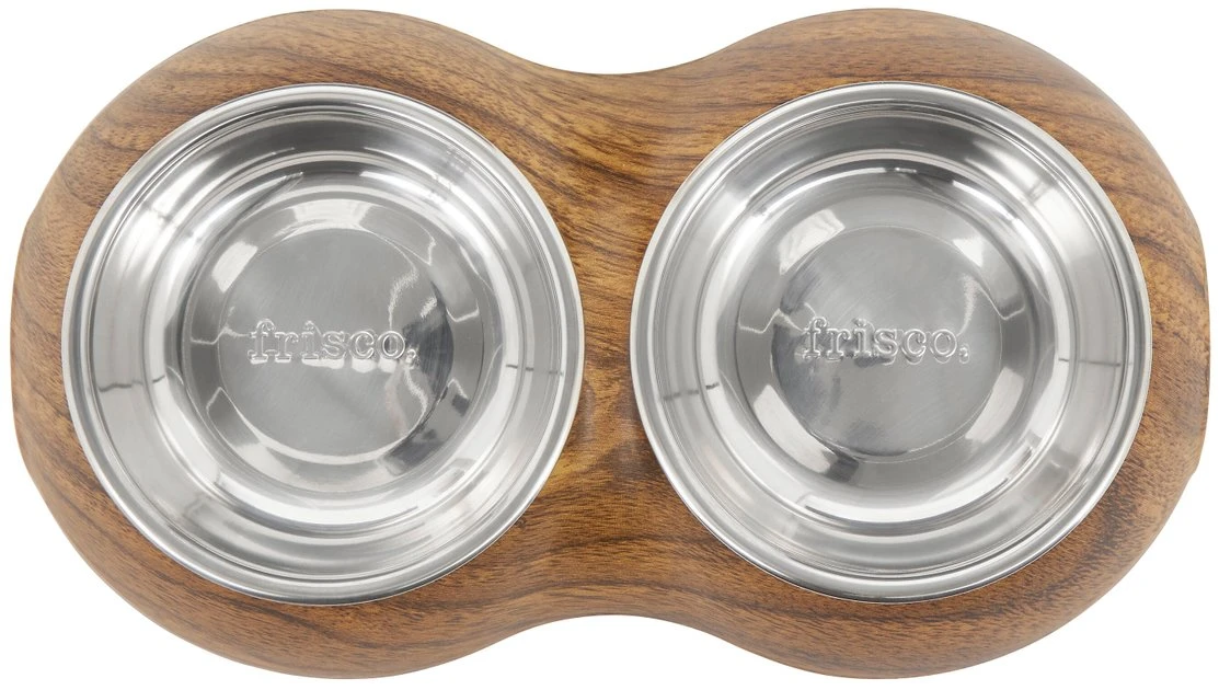 Frisco Double Stainless Steel Bowl, Wood Design, 0.75 Cup 6 Frisco Double Stainless Steel Bowl, Wood Design, 0.75 Cup - Image 4