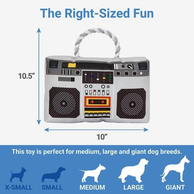 Frisco Retro Boombox Plush with Rope Squeaky Dog Toy 4 Frisco Retro Boombox Plush with Rope Squeaky Dog Toy - Image 2