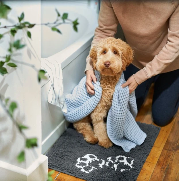 Frisco Microfiber Chenille Paw Print Dog & Cat Mat, Dark Gray 7 Frisco Microfiber Chenille Paw Print Dog & Cat Mat, Dark Gray - Image 5