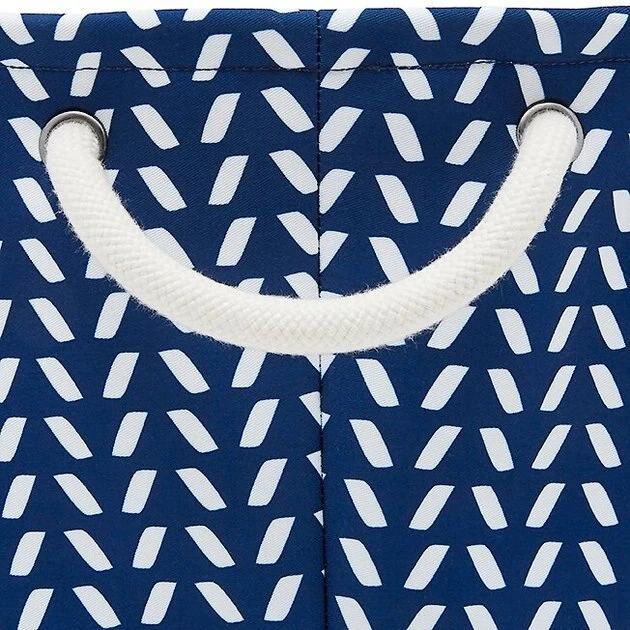 Frisco Round Collapsible Pet Toy Storage Bin, Navy Herringbone 4 Frisco Round Collapsible Pet Toy Storage Bin, Navy Herringbone - Image 2