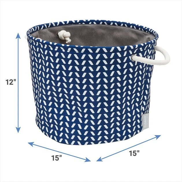 Frisco Round Collapsible Pet Toy Storage Bin, Navy Herringbone 5 Frisco Round Collapsible Pet Toy Storage Bin, Navy Herringbone - Image 3