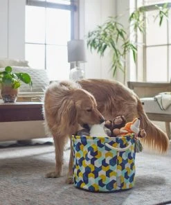 Frisco Round Collapsible Pet Toy Storage Bin, Yellow Geometric -Frisco Sales 2024 250587 PT3. SY630 V1615572147