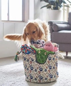 Frisco Round Collapsible Pet Toy Storage Bin, Tan Novelty Paws -Frisco Sales 2024 250589 PT3. SY630 V1615579890