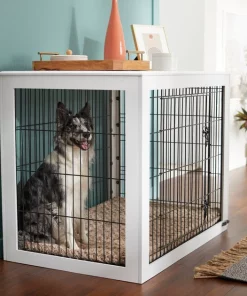 Frisco Double Door Furniture Style Dog Crate, White