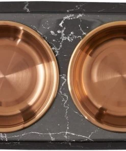 Frisco Copper Stainless Steel Double Dog & Cat Bowls with Black Marble Stand, 0.75 Cups -Frisco Sales 2024 253058 PT4. SY630 V1616595761