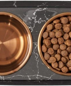Frisco Copper Stainless Steel Double Dog & Cat Bowls with Black Marble Stand, 0.75 Cups -Frisco Sales 2024 253058 PT5. SY630 V1616595394
