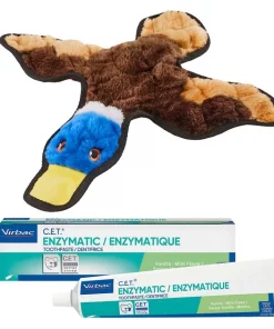 Frisco||Virbac Frisco Flat Plush Squeaking Duck Dog Toy & Virbac C.E.T. Enzymatic Dog & Cat Vanilla-Mint Flavor Toothpaste