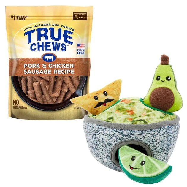Frisco||True Chews Frisco Hide & Seek Plush Guacamole Dog Toy & True Chews Pork & Chicken Sausage Recipe Dog Treats 3 Frisco||True Chews Frisco Hide & Seek Plush Guacamole Dog Toy & True Chews Pork & Chicken Sausage Recipe Dog Treats