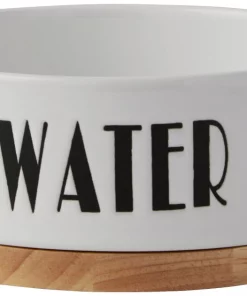 Frisco Ceramic Water Dog & Cat Bowl with Wood Base