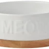 Frisco Round Meow Non-skid Ceramic Cat Bowl with Wood Base, 1.25 cups -Frisco Sales 2024 256078 MAIN. SY630 V1615299727