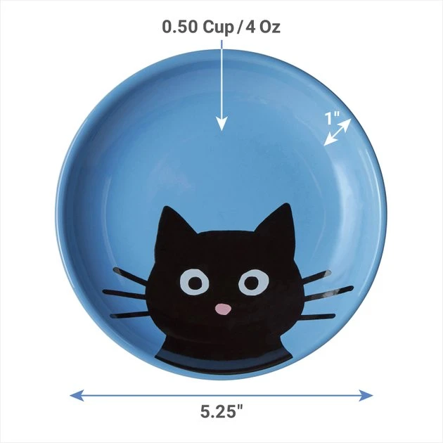 Frisco Cat Face Non-skid Ceramic Cat Dish, Blue, 0.50 Cup 4 Frisco Cat Face Non-skid Ceramic Cat Dish, Blue, 0.50 Cup - Image 2