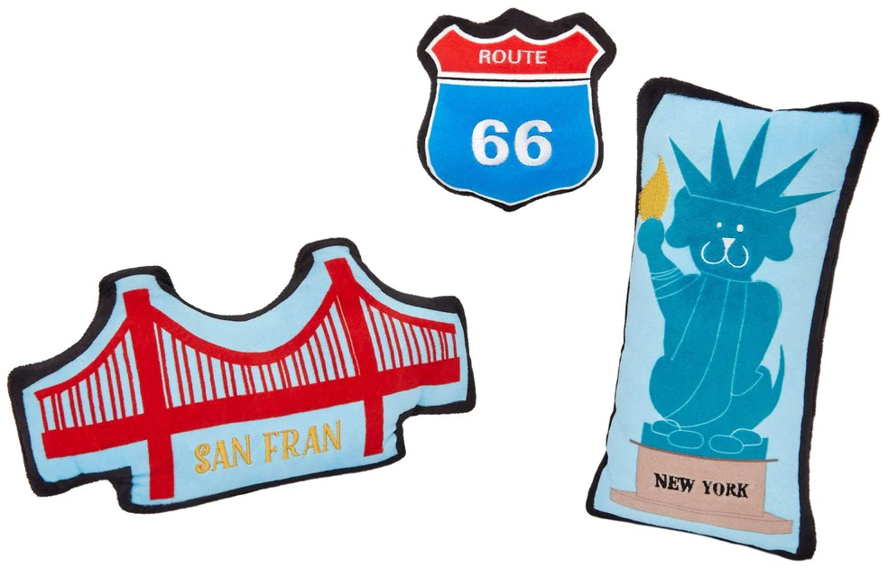 Frisco Road Trip Sightseeing Plush Squeaky Dog Toy, 3 count 3 Frisco Road Trip Sightseeing Plush Squeaky Dog Toy, 3 count