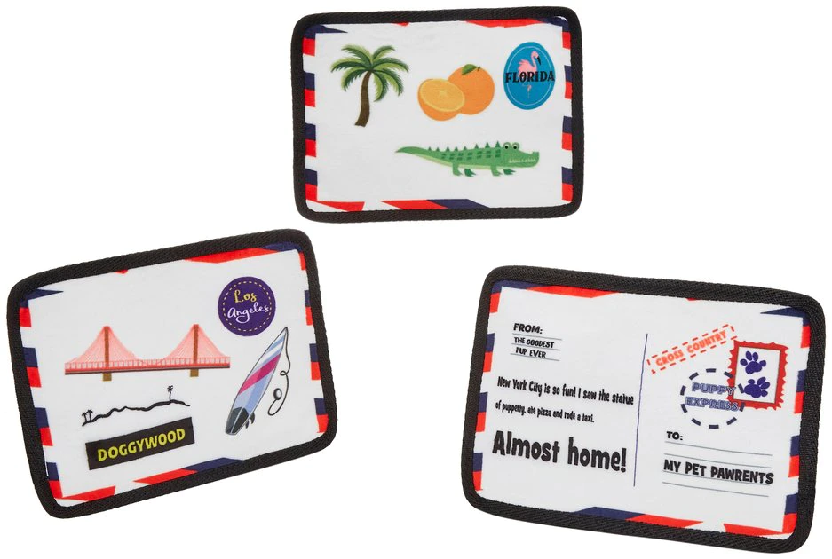 Frisco Road Trip Postcards Flat Plush Squeaky Dog Toy, 3 count 3 Frisco Road Trip Postcards Flat Plush Squeaky Dog Toy, 3 count