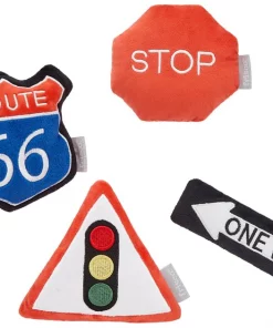 Frisco Road Trip Traffic Signs Plush Squeaky Dog Toy, 4 count