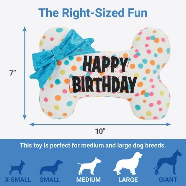 Frisco Birthday Reversible Plush Bone Squeaky Dog Toy 4 Frisco Birthday Reversible Plush Bone Squeaky Dog Toy - Image 2