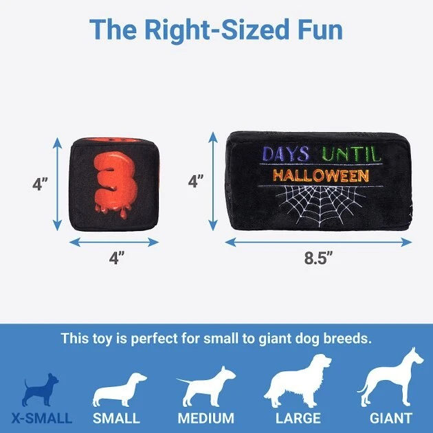 Frisco Halloween 30 Days of Halloween Countdown Blocks Plush Squeaky Dog Toy, 3 count 4 Frisco Halloween 30 Days of Halloween Countdown Blocks Plush Squeaky Dog Toy, 3 count - Image 2