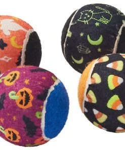 Frisco Halloween Glow in the Dark Fetch Squeaky Tennis Ball Dog Toy, 4 count