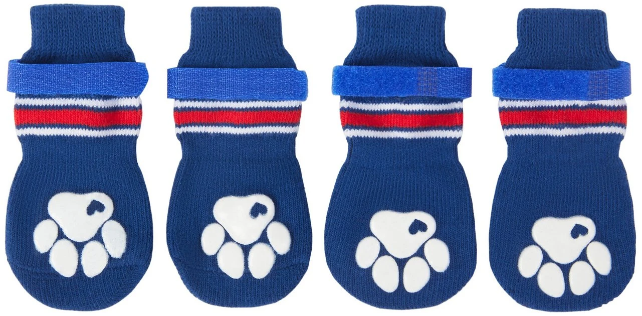 Frisco Non-Skid Navy Dog Socks, Red & White Stripe 3 Frisco Non-Skid Navy Dog Socks, Red & White Stripe