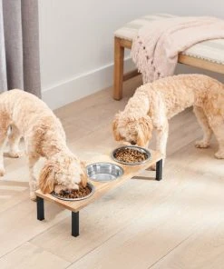 Frisco Dark Wooden Triple Elevated Stainless Steel Dog & Cat Bowl -Frisco Sales 2024 277570 PT2. SY630 V1630345911