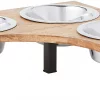 Frisco Corner Wooden Triple Elevated Dog & Cat Bowls