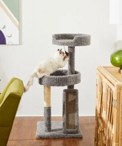Frisco 44-in Real Carpet Cat Tree with Replaceable Corrugate Scratcher