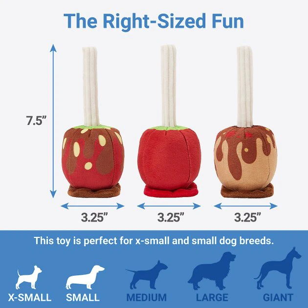 Frisco Candy Apples Plush Squeaky Dog Toy, 3 count 4 Frisco Candy Apples Plush Squeaky Dog Toy, 3 count - Image 2