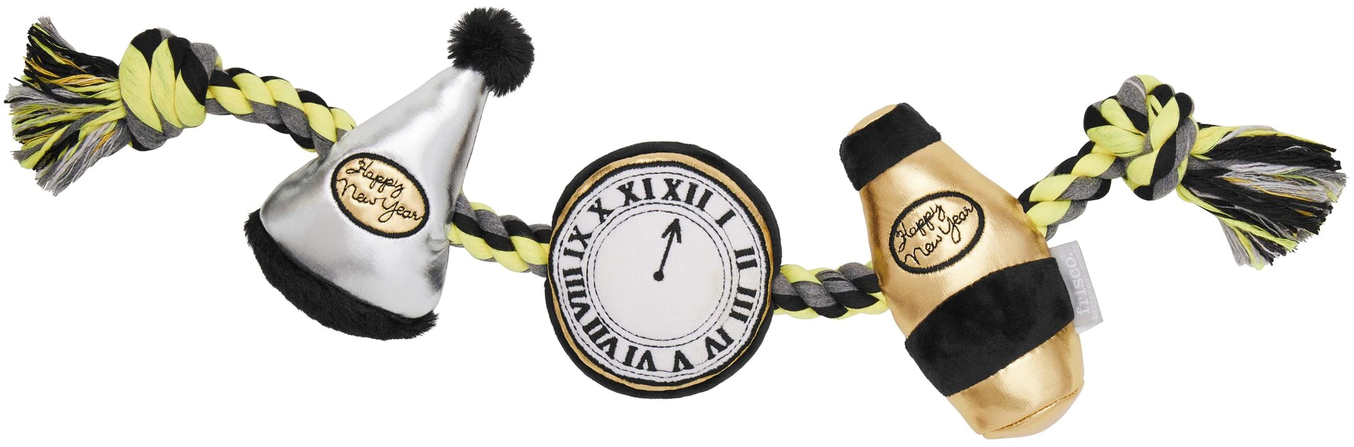 Frisco New Year's Eve Midnight Countdown Plush with Rope Squeaky Dog Toy 3 Frisco New Year's Eve Midnight Countdown Plush with Rope Squeaky Dog Toy