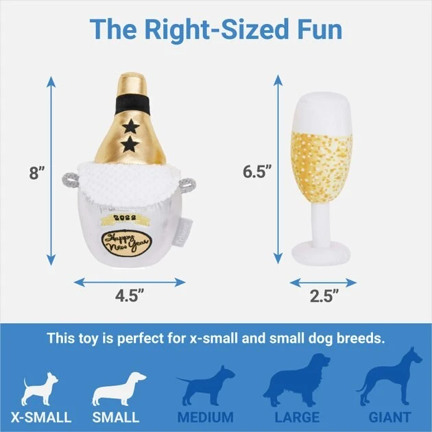 Frisco New Year's Eve Champagne & Flute Plush Squeaky Dog Toy, 2 count 4 Frisco New Year's Eve Champagne & Flute Plush Squeaky Dog Toy, 2 count - Image 2