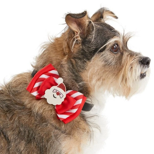 Frisco Removeable Santa & Stripes Collar Bow, XS/SM 3 Frisco Removeable Santa & Stripes Collar Bow, XS/SM