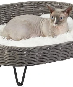 Frisco Elevated Rectangle Wicker Dog & Cat Bed with Eyelash Faux Fur Cushion -Frisco Sales 2024 296678 PT2. SY630 V1633727736
