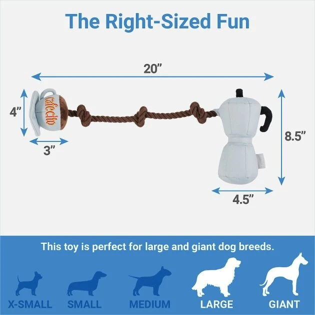 Frisco Brunch Coffee Pitcher Plush with Rope Squeaky Dog Toy 4 Frisco Brunch Coffee Pitcher Plush with Rope Squeaky Dog Toy - Image 2