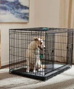 Frisco Heavy Duty Enhanced Lock Sliding Double Door Fold & Carry Wire Dog Crate & Mat Kit