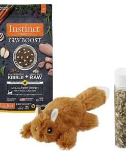 Instinct||Frisco Instinct Raw Boost Grain-Free Recipe with Real Chicken & Freeze-Dried Raw Coated Pieces Dry Cat Food, 10-lb bag + Frisco Refillable Catnip Cat Toy, Brown Squirrel