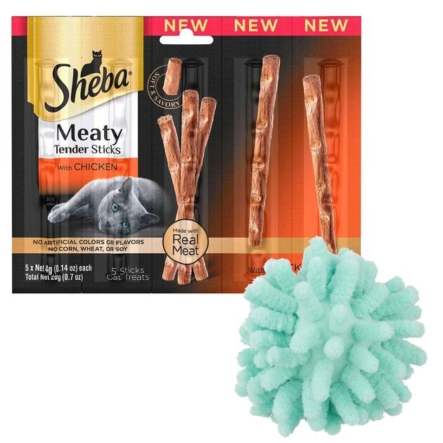 Sheba||Frisco Sheba Meaty Tender Sticks Chicken Cat Treats, 5 count + Frisco Moppy Ball Cat Toy, Blue 3 Sheba||Frisco Sheba Meaty Tender Sticks Chicken Cat Treats, 5 count + Frisco Moppy Ball Cat Toy, Blue