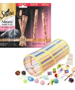 Sheba||Frisco Sheba Meaty Tender Sticks Salmon Flavored Cat Treats, 5 count + Frisco Plush, Teaser, Ball & Tunnel Variety Pack Cat Toy with Catnip, 25 count