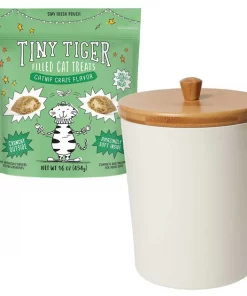 Tiny Tiger||Frisco Tiny Tiger Catnip Craze Flavor Filled Cat Treats, 16-oz bag + Frisco Melamine Dog & Cat Treat Jar with Bamboo Lid, 8 Cups
