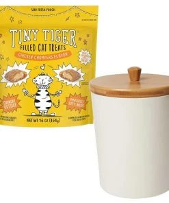 Tiny Tiger||Frisco Tiny Tiger Chicken Chompers Flavor Filled Cat Treats, 16-oz bag + Frisco Melamine Dog & Cat Treat Jar with Bamboo Lid, 8 Cups