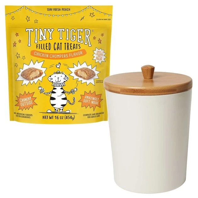 Tiny Tiger||Frisco Tiny Tiger Chicken Chompers Flavor Filled Cat Treats, 16-oz bag + Frisco Melamine Dog & Cat Treat Jar with Bamboo Lid, 8 Cups 3 Tiny Tiger||Frisco Tiny Tiger Chicken Chompers Flavor Filled Cat Treats, 16-oz bag + Frisco Melamine Dog & Cat Treat Jar with Bamboo Lid, 8 Cups