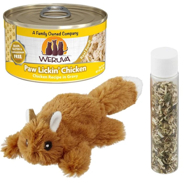 Weruva||Frisco Weruva Paw Lickin' Chicken in Gravy Grain-Free Canned Cat Food, 3-oz, case of 24 + Frisco Refillable Catnip Cat Toy, Brown Squirrel 3 Weruva||Frisco Weruva Paw Lickin' Chicken in Gravy Grain-Free Canned Cat Food, 3-oz, case of 24 + Frisco Refillable Catnip Cat Toy, Brown Squirrel