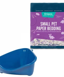 Frisco Corner Litter Box, Navy, Small + Small Animal Bedding, Lavender