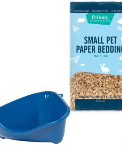 Frisco Corner Litter Box, Navy, X-Small + Small Animal Bedding, Natural