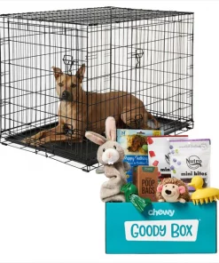 Frisco||Goody Box Frisco Fold & Carry Double Door Collapsible Wire Crate + Goody Box Puppy Toys, Treats & Potty Training
