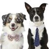 Frisco Plaid Dog & Cat Bow Tie, Orange & Blue + Polka Dot, Navy