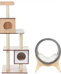 Frisco 62-in Modern Tree & Condo + Modern Tunnel Elevated Cat Bed